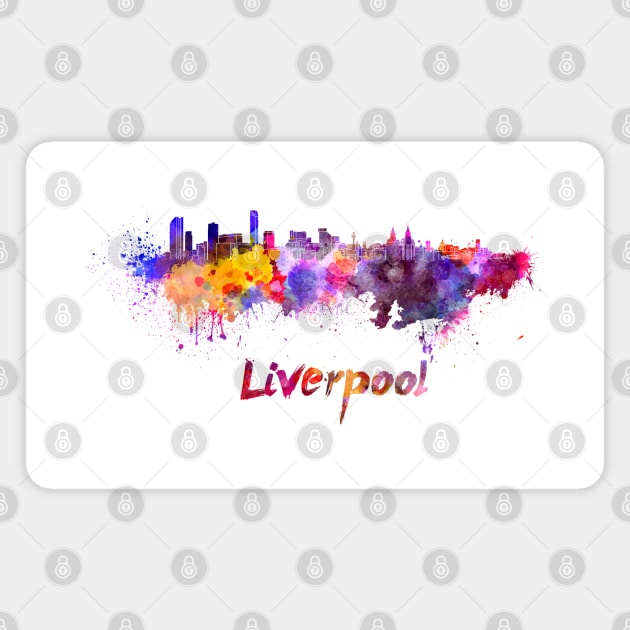 Liverpool skyline in watercolor Magnet by PaulrommerArt